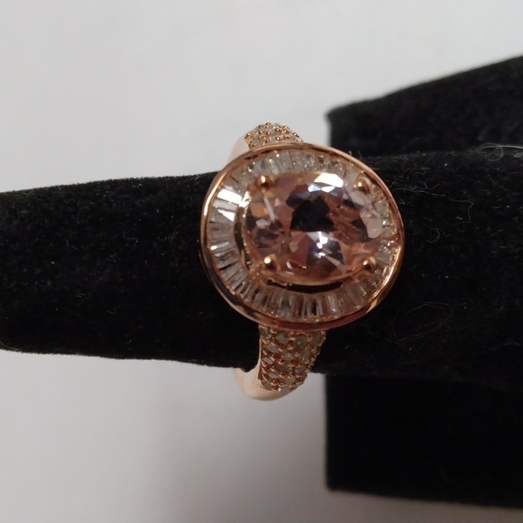 Stamped .925 Morganite and Diamond Ring. 4.65 Grams